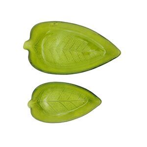 Leaf-Shaped Green Glass‎ Serving Dishes Set Of 2 By Zodax